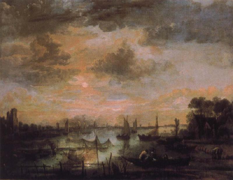 Aert van der Neer Fishing by moonlight